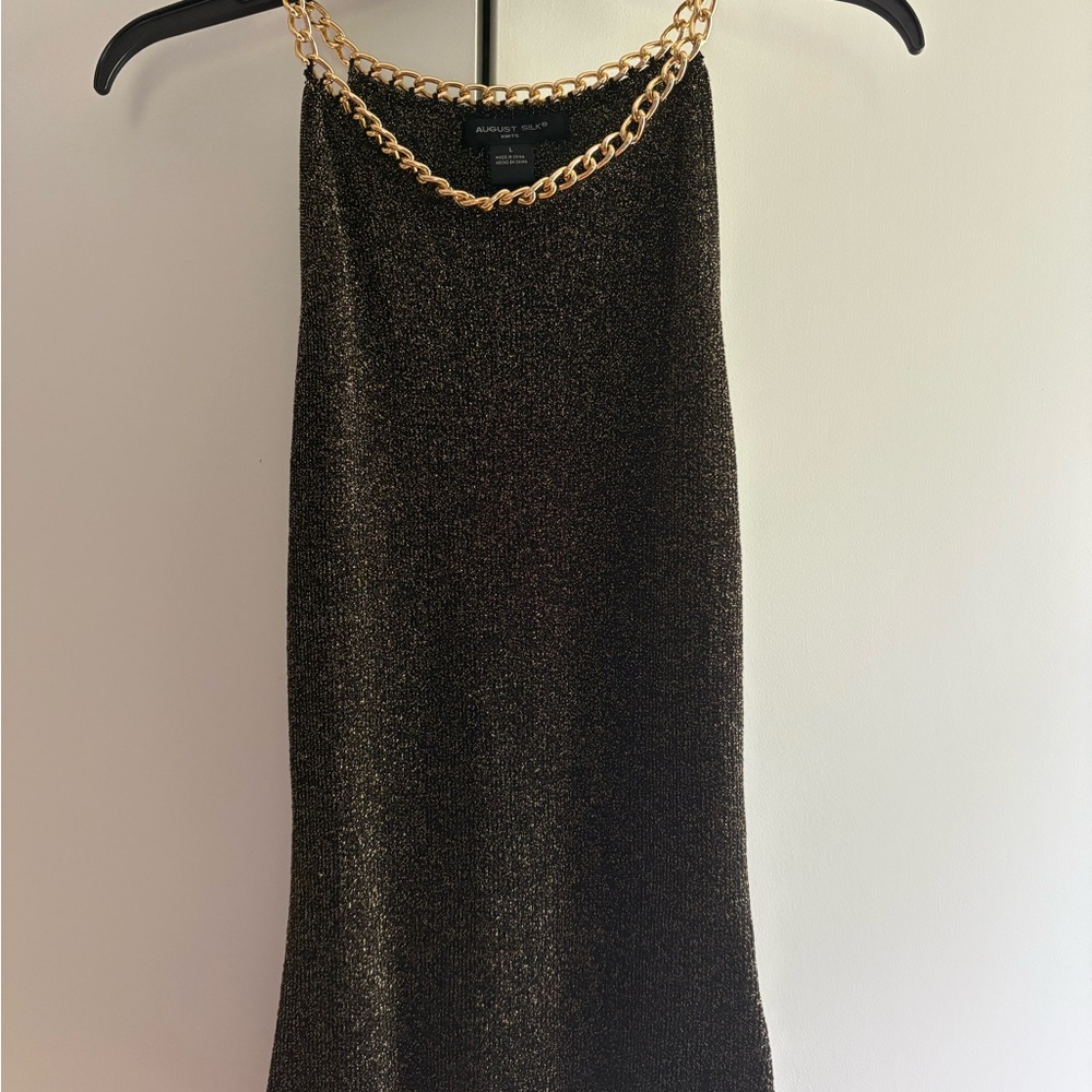 NWT August Silk black and gold tank with chain neckline.